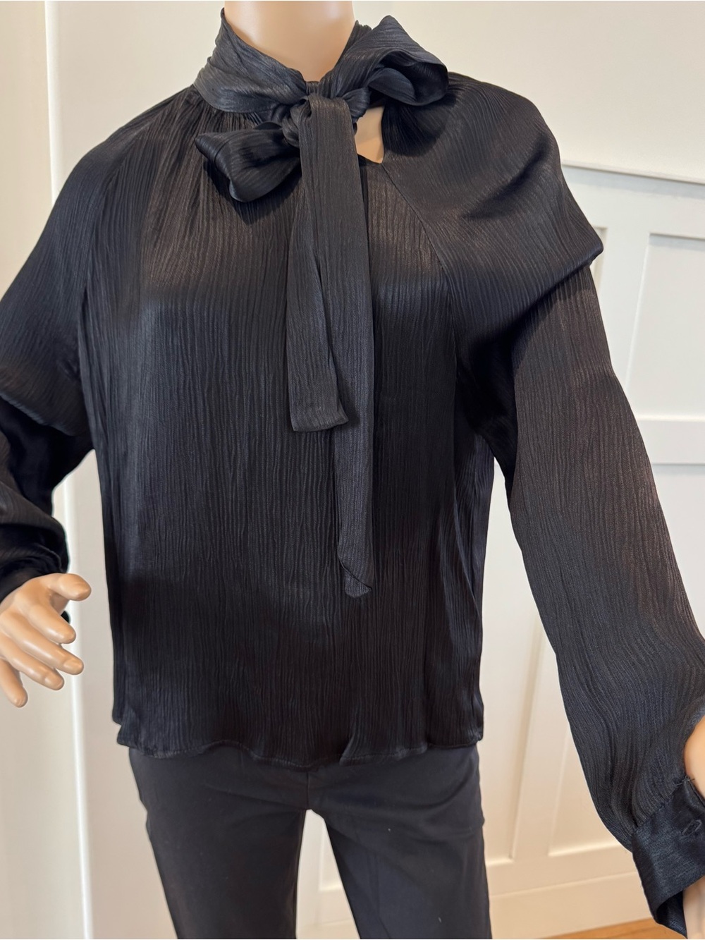 Black Tie-Neck Long-Sleeve Blouse - Women